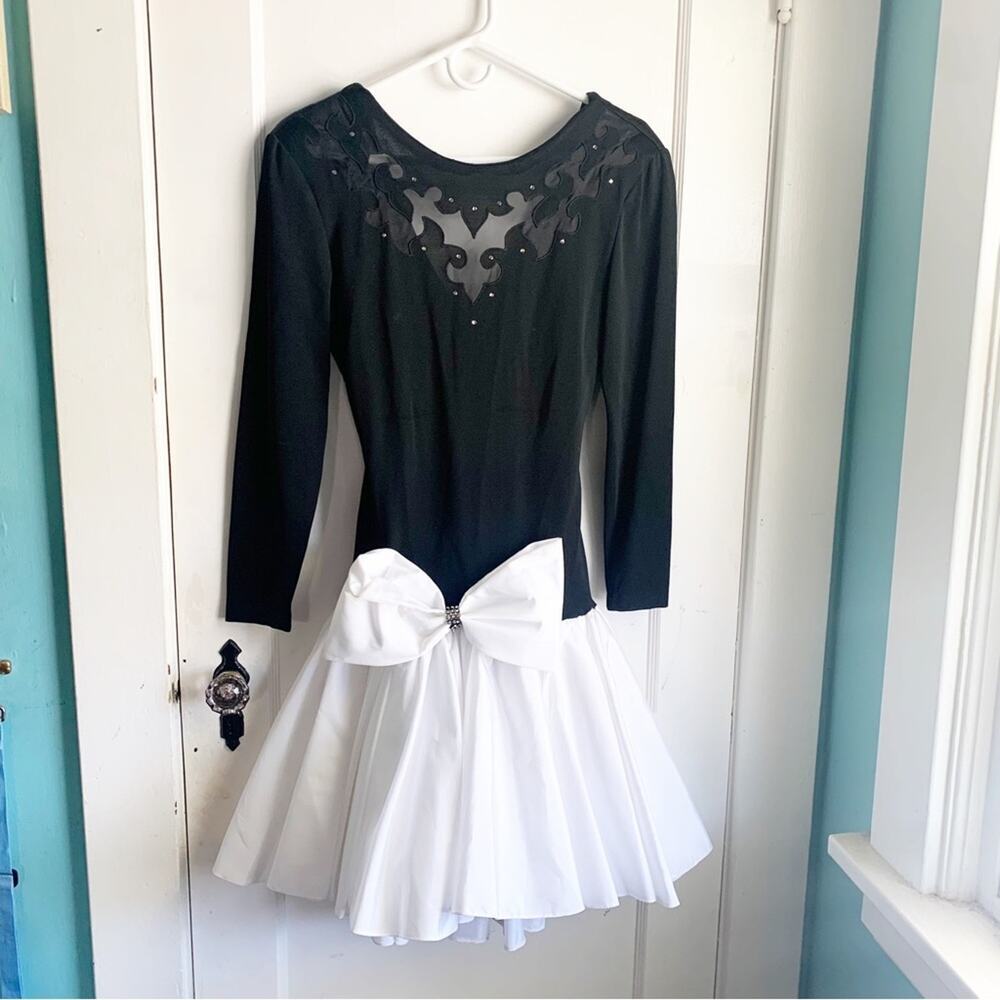 VTG Dave & Johnny 1980s Prom Dress Mesh Neckline Oversized Bow 9/10 JR HOCO Prom